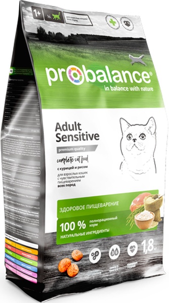 Корм сухой для кошек PROBALANCE Adult sensitive с чувствительным пищеварением курица рис (1,8 кг)