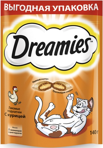 Лакомство для кошек DREAMIES Подушечки с курицей лакомые (140 г)