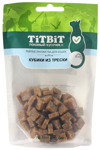 Лакомство для кошек TITBIT Лакомый кусочек Кубики треска (60 г)