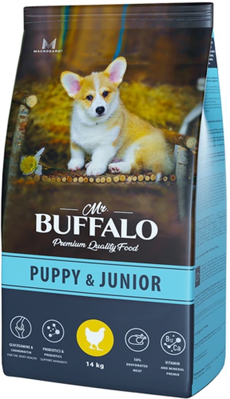 Корм сухой для щенков и юниоров MR. BUFFALO Puppy&Junior курица (14 кг)