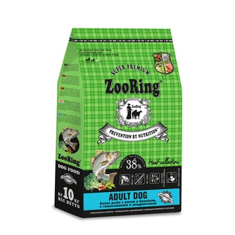 Корм сухой для взрослых собак ZOORING Adult Dog Белая рыба с рисом и брокколи, с глюкозамином и хондроитином (10 кг)