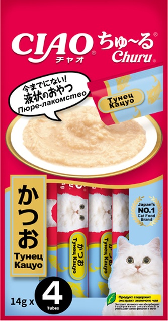 Лакомство для кошек INABA Чао Чуру пюре тунец кацуо (4 шт/14 г)
