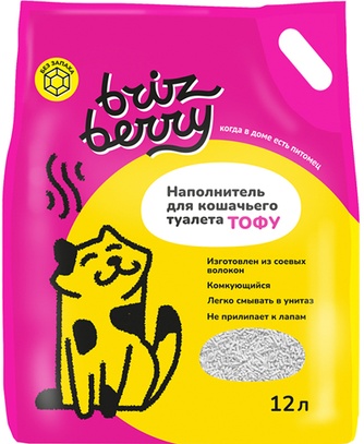 Наполнитель комкующийся соевый для кошек BRIZBERRY Тофу без запаха (12 л)