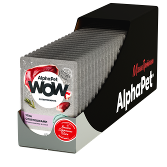 Корм влажный для кошек ALPHAPET WOW Суперпремиум с чувствительным пищеварением сочные ломтики в соусе утка с потрошками (85 г)
