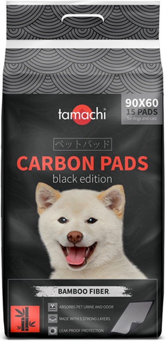 Подстилки впитывающие для кошек и собак TAMACHI с угольным волокном, черные (90*60 см/15 шт)