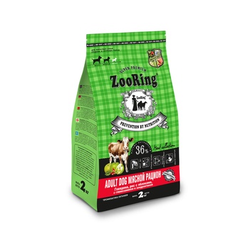 Корм сухой для собак средних и крупных пород ZOORING Adult Dog Мясной рацион Говядина, рис с яблоками, с глюкозамином и хондроитином (2 кг)