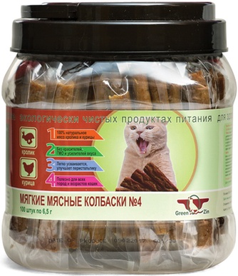 Лакомство для кошек GREEN QZIN Подвижность №4 Колбаски Мягкие Кролик/Курица (100шт/650г)