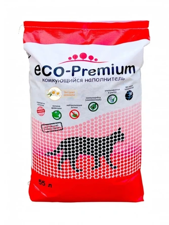 Наполнитель комкующийся древесный для кошек ECO-PREMIUM ромашка (55 л)