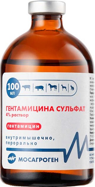 Раствор для животных МОСАГРОГЕН Гентамицина сульфат 4% для инъекций (100 мл)