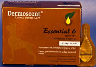 Капли для собак массой до 10 кг DERMOSCENT Essential Spot-On для комплексного ухода за кожей (0,6 мл/4 пипетки)