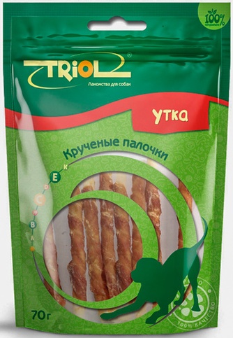 Лакомство для собак мелких пород TRIOL Палочки крученые Утка (70 г)
