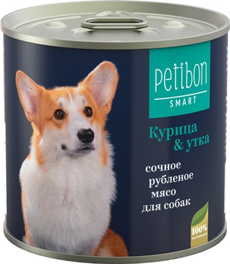 Корм влажный для собак PETIBON Smart Рубленое мясо Курица и утка (240 г)