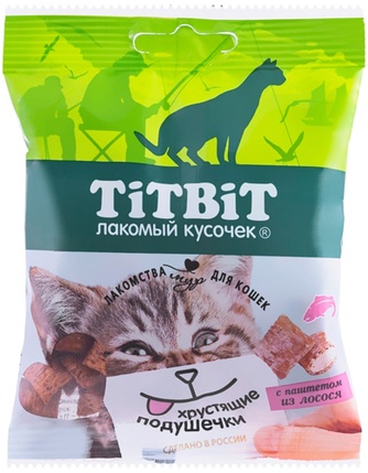 Лакомство для кошек TITBIT Лакомый кусочек Подушечки с паштетом из лосося (30 г)
