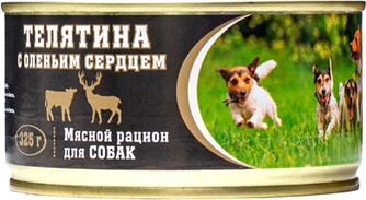Корм влажный для собак ВИТАМИН Телятина с оленьим сердцем (325 г)