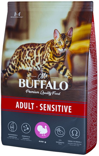 Корма сухой для взрослых кошек с чувствительным пищеварением MR. BUFFALO Sensitive индейка (0,4 кг)