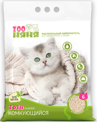 Наполнитель комкующийся соевый для кошек ZOO НЯНЯ Tofu Classic (6 л/2,7 кг)