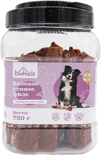 Лакомство для собак BIOHAUS Вяленое утиное филе (750 г)