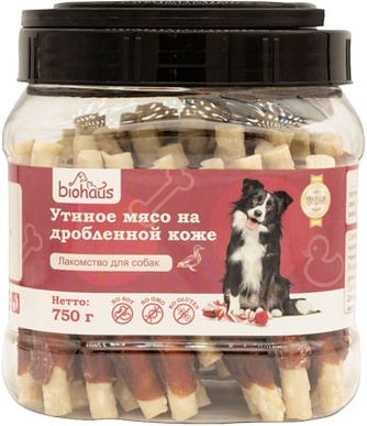Лакомство для собак BIOHAUS утиное мясо на дробленной коже (750 г)