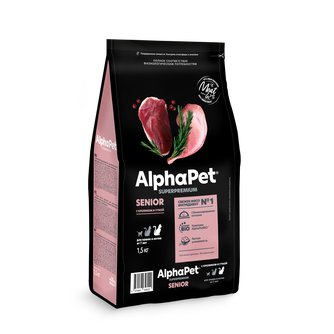 Корм сухой для кошек и котов от 7 лет ALPHAPET Superpremium с кроликом и уткой (1,5 кг)