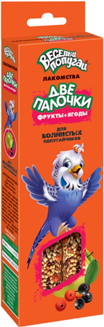 Лакомство для волнистых попугаев ЗООМИР Веселый попугай Палочки с фруктами и ягодами (35 г*2 шт.)